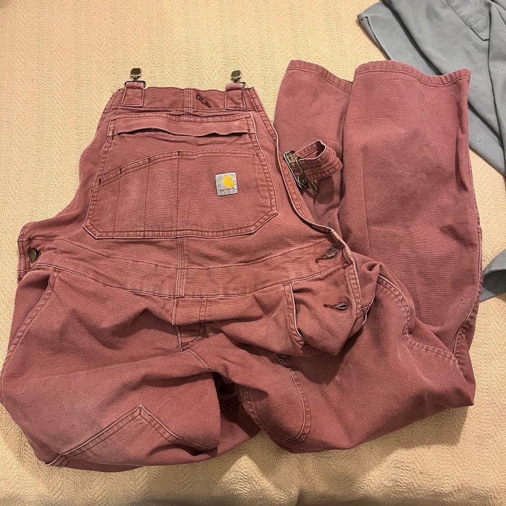worn in mauve pink xs carhartt work overalls